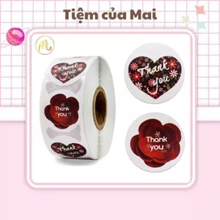 (TIEM CUA MAII)Cuộn 500sticker hình trái tim, tem dán Thank You siêu xinh dành cho các shop bán hàng, làm quà tặng.