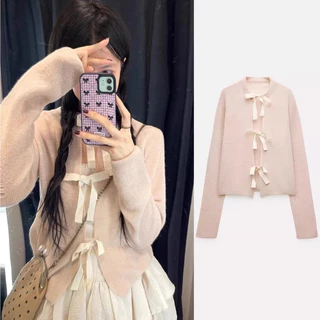 Áo cardigan len mỏng phối nơ tiểu thư