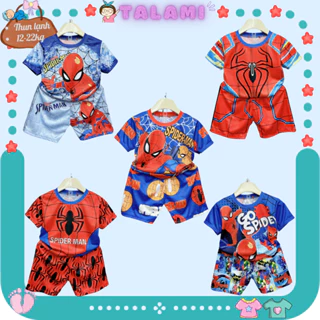 Đồ bộ bé trai,bộ quần áo cộc tay bé trai chất thun lạnh mát đẹp in 3D hình Spiderman toàn thân cho bé 12-22kg