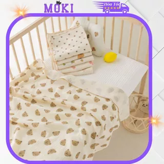 Khăn tắm sợi tre muslin 2 lớp mềm mại làm chăn mỏng hè cho bé sơ sinh size lớn 100 x 110 cm Moki Store