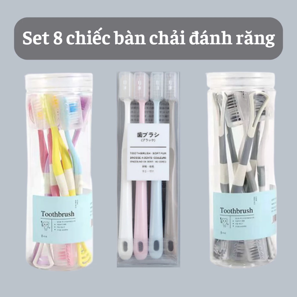 Set 8 bàn chải đánh răng - Bàn chải than tre hoạt tính nội địa Trung