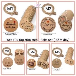 Set 100 tag treo/thẻ treo giấy kraft (Kèm dây) - Size 3cm