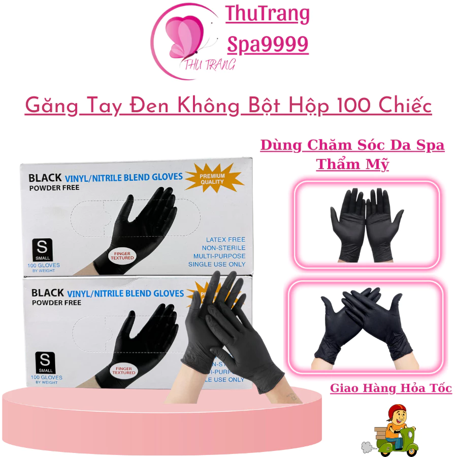 [Free Ship] Hộp 100c Găng Tay Đen  Không Bột | Chuyên Dùng Trong Nhà Bếp Nấu Ăn Và Spa, Găng Tay Dân Dụng