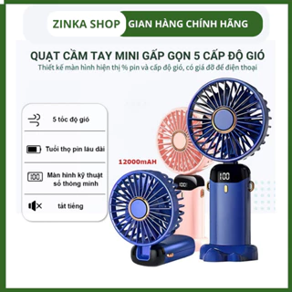 Quạt tích điện cầm tay dung lượng pin khủng 10.000 mAh cao nhất trên thị trường, quạt mini 5 tốc độ gió linh hoạt ZINKA