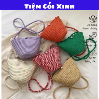 Túi cói mini bằng sợi cotton đeo chéo nhiều màu sắc đi biển dễ thương Tiệm Cói Xinh