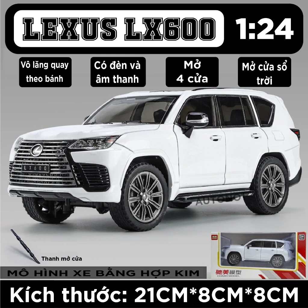 Mô hình xe kim loại Lexus LX600 có kính cửa mở tất cả cửa tỉ lệ 1:24 Chimei model OT126 OT349