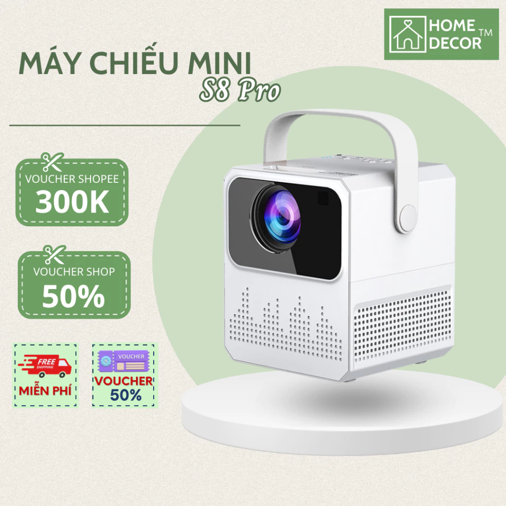 Máy Chiếu Mini S8 Pro Full HD Kết Nối Wifi, Bluetooth Dễ Dàng Hệ Điều Hành Android Có sẵn Youtube, Netfix, Kèm Remote