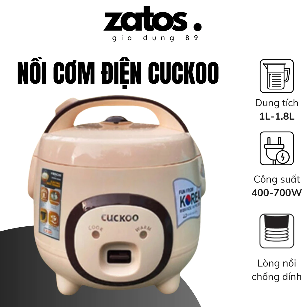 Nồi cơm điện CUCKOO, nồi cơm điện mini dung tích 1L-1L8 phù hợp 1-4 người ăn, lòng nồi cơm chống dính bảo hành 12 tháng