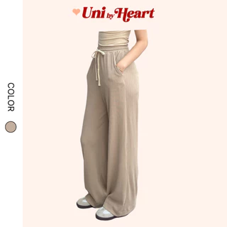 Quần ống rộng cạp chun Basic Ripped Pants QD024 dáng suông, chất liệu tăm thái - Uni By Heart