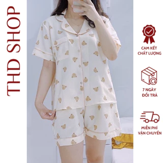 Bộ đồ ngủ Pyjama chất vải lụa hoạ tiết dễ thương, bộ đồ ngủ nữ mặc ở nhà nhiều hoạ tiết