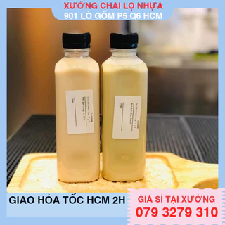 50 chai nhựa vuông 250ml nắp đen kèm tem thank u