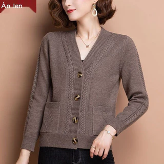 Cardigan phụ nữ áo len len mẹ mùa thu áo len rộng rãi kích thước lớn áo len dệt kim với dày