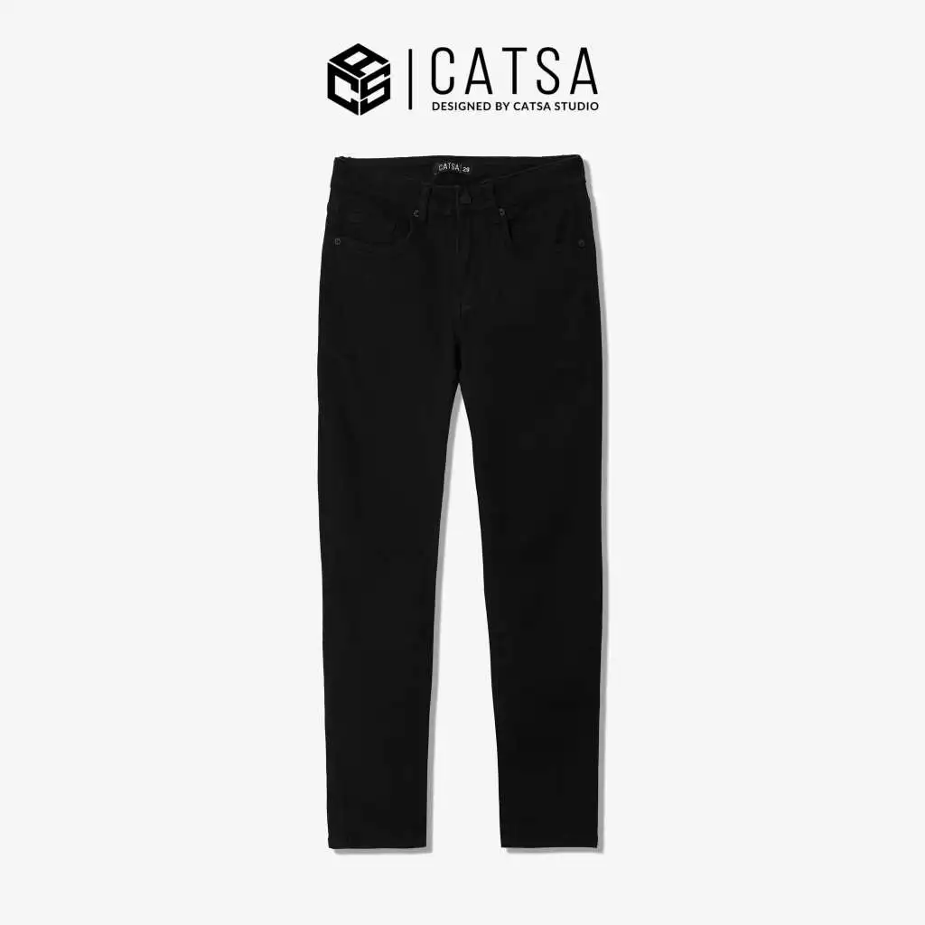Quần jeans đen nam CATSA form slim fit co giãn nhẹ QDL120