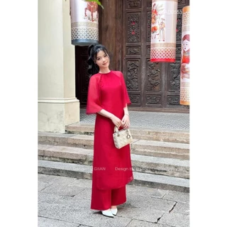 Áo dài GIÁNG NGỌC dáng xuông thiết kế màu đỏ truyền thống nhẹ nhàng Áo Dài Việt A04