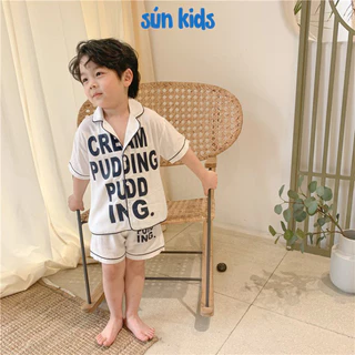 Bộ Pijama Sún Kids Bộ Ngủ Cộc Tay In Chữ Vải Lụa Mềm Mịn, Thoáng Mát  – BCC03