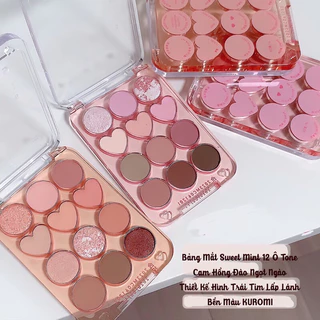 Bảng phấn mắt 12 ô trái tim SWEET MINT tone hồng cam đào màu lấp lánh không thấm nước và bền màu❤️❤️❤️