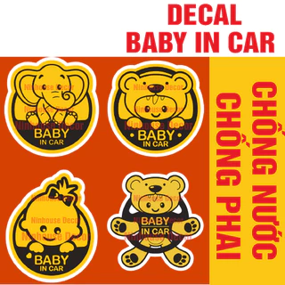 Decal, miếng dán baby in car, logo huy hiệu dán xe ô tô, cảnh báo chống nước