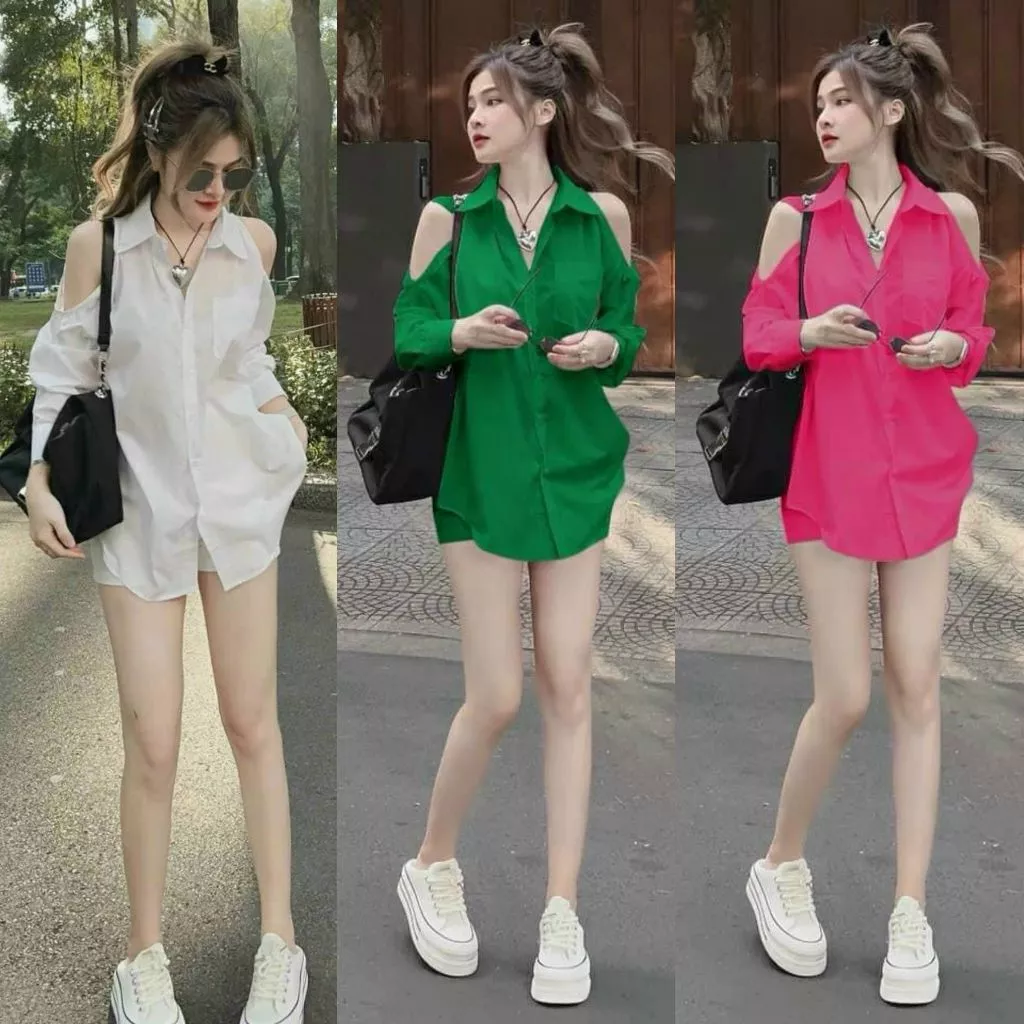 Set áo sơ mi hở vai tay dài kèm quần - Set đồ nữ sang chảnh nhiều màu đi dự tiệc đi chơi siêu xinh