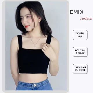 Áo croptop nữ 2 dây bản to cúp ngực EMIX vải cotton co giãn, thấm hút tốt Ao2daybantocodem6045/P1/K12