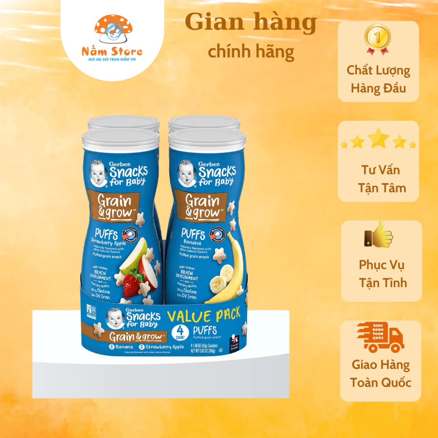 Bánh Gerber Puffs ngôi sao, đồ ăn dặm Gerber cho bé từ 8 tháng tuổi 42g