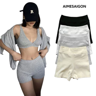 Quần đùi biker short dáng ôm lưng cao chất thun gân cao cấp co giãn dày dặn Sport