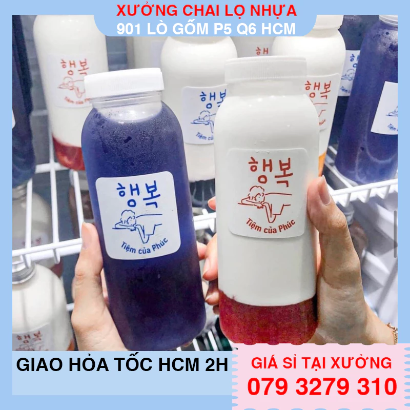 10 chai nhựa pet tròn 330ml miệng rộng dùng cho chè dưỡng nhan