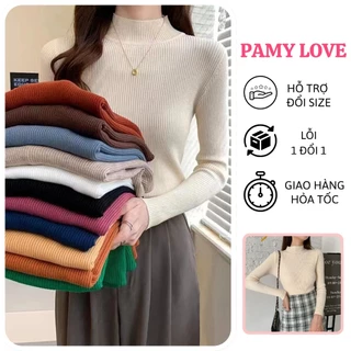 Áo len tăm nữ PAMY LOVE chất len dệt không nhão, Áo len nữ basic cổ 3 phân ôm body hàng loại 1