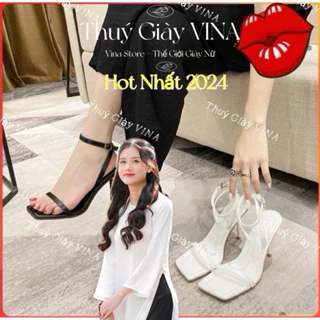 GIÀY SANDAL CAO GÓT NỮ ĐẾ NHỌN 7-9 PHÂN QUAI MẢNH MÀU ĐEN TRẮNG HOT 2024 THUÝ GIÀY VINA  mã QM01