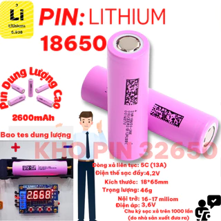 Pin 18650 - 26E Dung lượng 2600mAh 3.7v dòng xả 5C-10A dùng cho quạt MINI Q1,đèn pin,Tông Đơ,Sạc Dự phòng