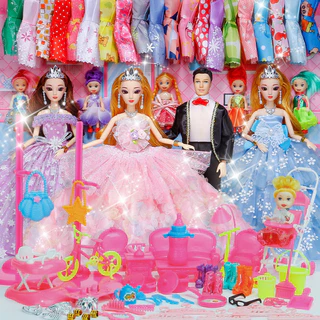 Set Hộp Quà Búp Bê Barbie và Hoàng Tử Kèm Quần Áo, Phụ Kiện Làm Quà Tặng Cho Bé