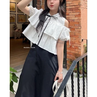 Áo Babydoll Tầng Dáng Croptop Khoét Vai Quảng Châu, Vintage, Trendy, Loại 1, Full 5 Màu