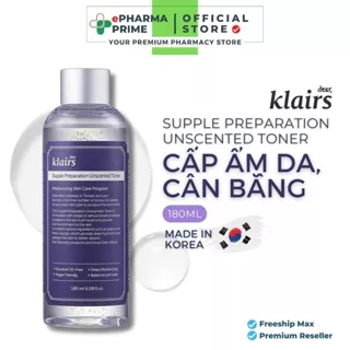 Nước Hoa Hồng Không Mùi Klairs Supple Preparation Unscented Dưỡng Ẩm Cho Da Nhạy Cảm 180ml