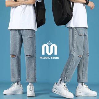 Quần Jean Nam Baggy Rách Gối R3 Misery Store, Quần Jean Nam Baggy Cao Cấp Chất Liệu Dày Dặn