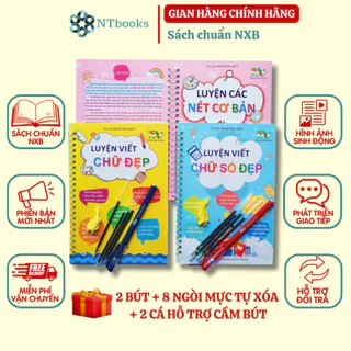 Bộ sách 3 Quyển Luyện Viết Thần Kỳ Tự Xóa Chữ Đẹp - Số Đẹp - Nét Cơ Bản Phiên Bản Chuẩn Tiếng Việt – Thanh Nga