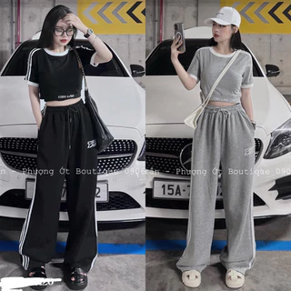 Set Bộ Croptop Quần Xuông Thêu Chữ QC L1