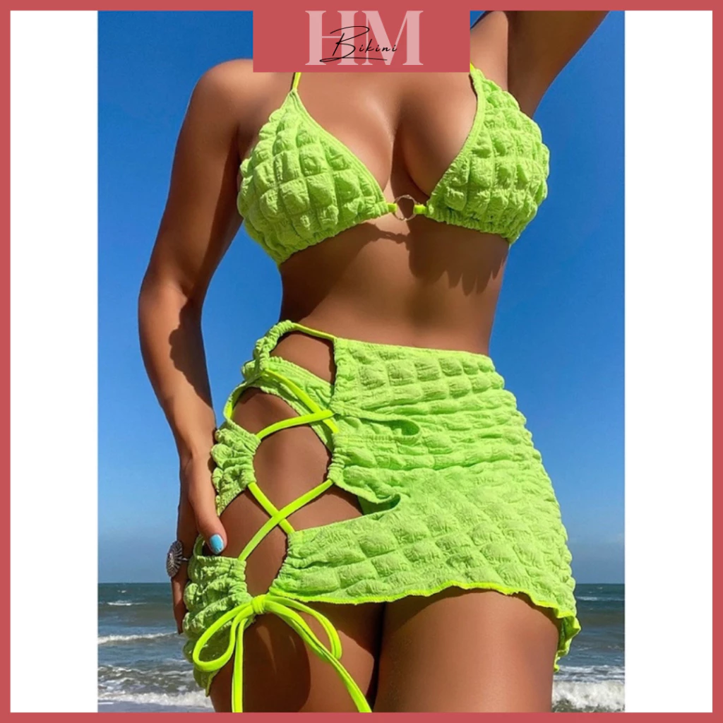 Hot Bikini Đồ Bơi Set Ba Mảnh Quảng Châu Cao Cấp Chất Xốp Bồng Bềnh