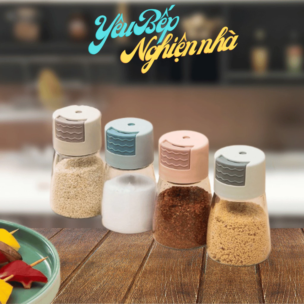 [HCM] Hũ đựng gia vị thủy tinh thông minh có nút bấm chống ẩm ướt gia vị