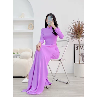 ÁO DÀI TRUYỀN THỐNG 4 TÀ MÀU TÍM CÀ CHẤT LIỆU CHIFFON MỀM MẠI CỰC TÔN DÁNG