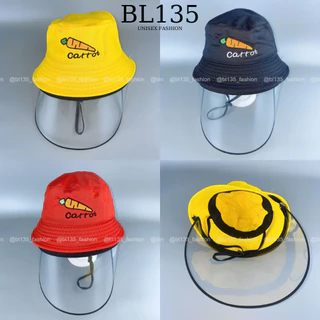 Nón bucket trẻ em Cà Rốt [2-6 tuổi] kèm kính nhựa dẻo may sẵn dô mũ chống bụi bẩn, giọt bắn cho bé trai/bé gái - BL135