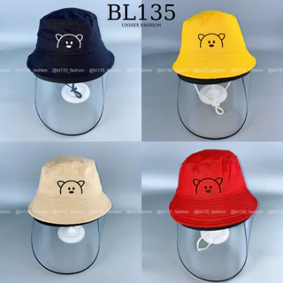 Nón bucket trẻ em Gấu [2-6 tuổi] kèm kính dẻo may sẵn chống bụi bẩn, giọt bắn, mũ chống nắng cho bé trai/bá gái - BL135