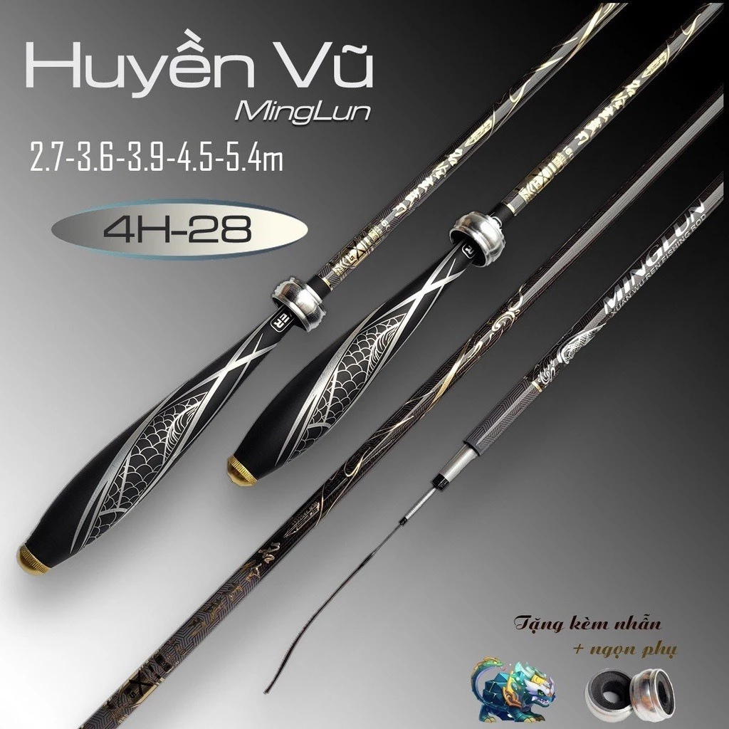Cần câu đài Huyền Vũ 4H carbon Xpipal tặng kèm nhẫn và ngọn phụ túi đựng đẳng cấp - BB45