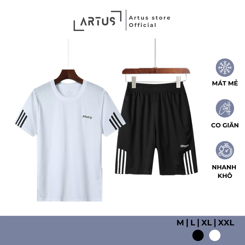 Bộ Thể Thao Nam mùa hè cộc tay ARTUS cao cấp Chất Thun Cotton co giãn thoáng mát 4 Size xu hướng Hàn Quốc