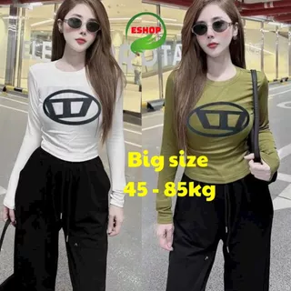 Áo Thun Nữ Tay Dài ESHOP Áo Nữ Bigsize 45-85kg Đẹp Dễ Thương Áo Kiểu Nữ Form Ôm Thun Gân Tăm Lạnh Áo Cổ Tròn Hot MS005