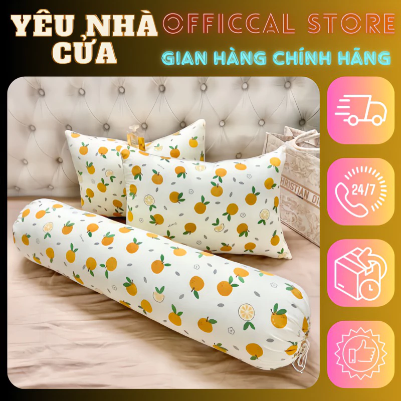 Gối Nằm Ngủ,Gối Ôm Vải Đũi Cotton Bông Xơ Đậu Nành Mềm Mịn,Thoáng Mát Kích Thước 45x65cm