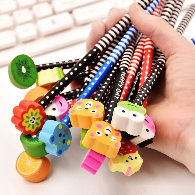 [Siêu Rẻ] Set 5, 10 Bút Chì Gỗ Đầu Tẩy Hình Thú Trái Cây Ngộ Nghĩnh