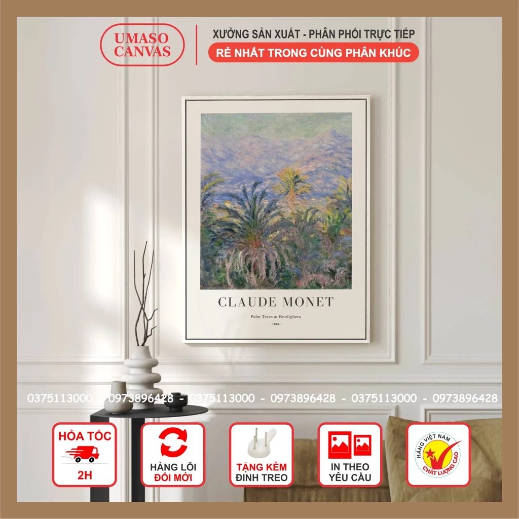 Tranh treo tường canvas NEW659 chủ đề cây cọ Monet trang trí phòng khách, phòng ngủ, homestay.