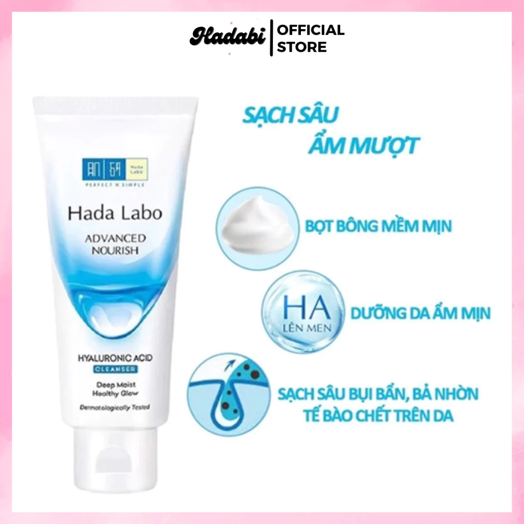 Sữa Rửa Mặt Dịu Nhẹ Dưỡng Ẩm Cho Mọi Loại Da Hada Labo Advanced Nourish Cream Cleanser 80g, Kem Rửa Mặt Hadalabo-Hadabi