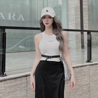 Áo Ba Lỗ Croptop Thun Tăm Khoét Nách Kèm Đai Eo GOSS GA1009 Áo Thun Sát Nách Body Dáng Ngắn Phong Cách Sexy Cá Tính