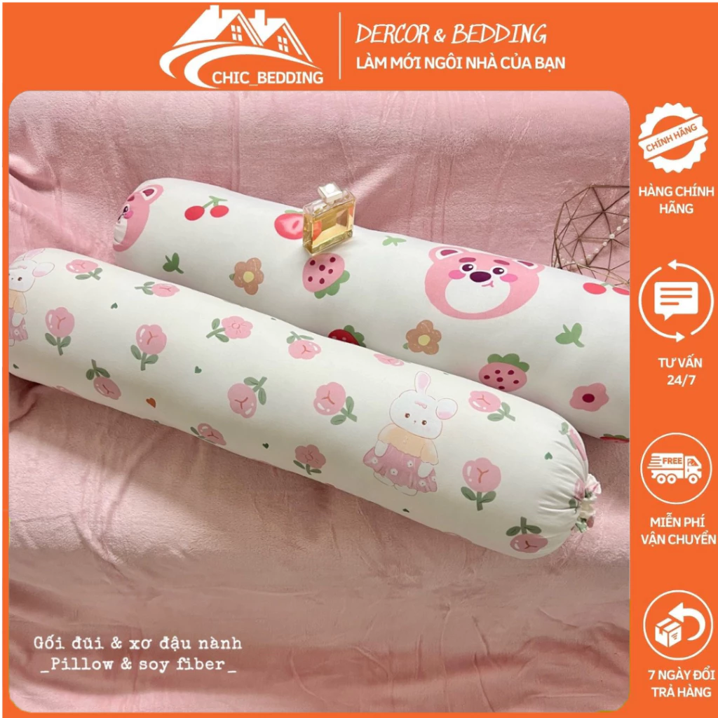 Vỏ gối ôm đũi xơ đậu nành 35x100cm có đây buộc , Vỏ gối ôm cotton đũi nhiều mẫu lựa chọn,chất liệu vải mềm mại thấm hút