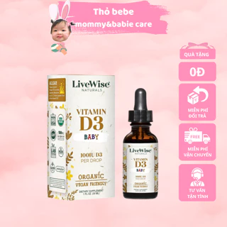 Vitamin D3K2 Livewise Dạng Giọt Giúp Xương Răng Chắc Khỏe, Hỗ Trợ Tăng Khả Năng Hấp Thụ Cho Trẻ, Lọ 24ml